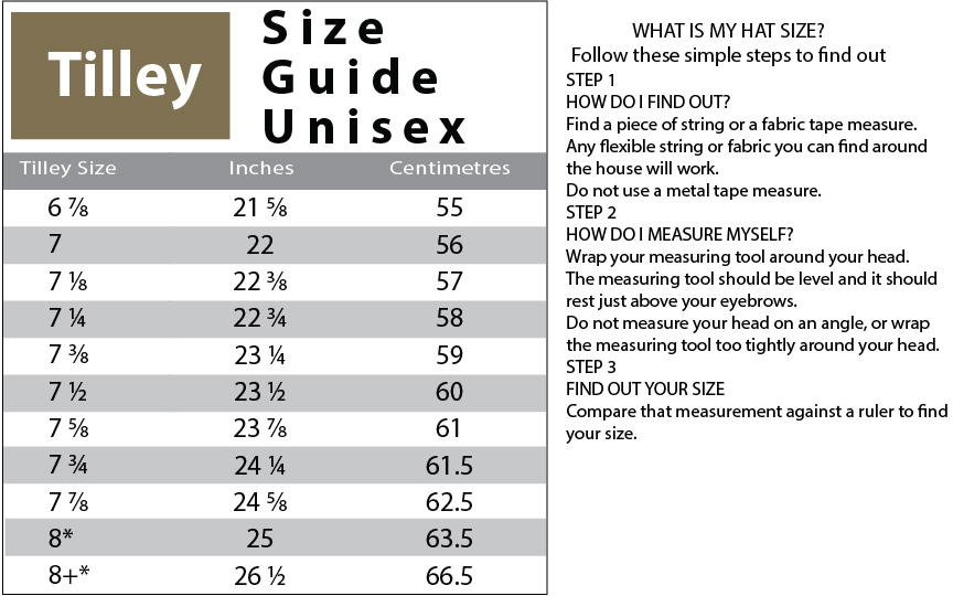 Tilley Hat Size Guide Unisex